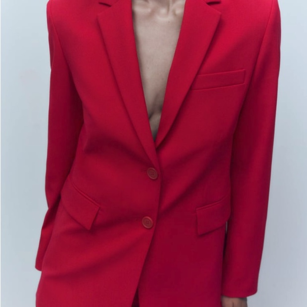 Zara New Women Straight Cut pocket blazer Fuchsia